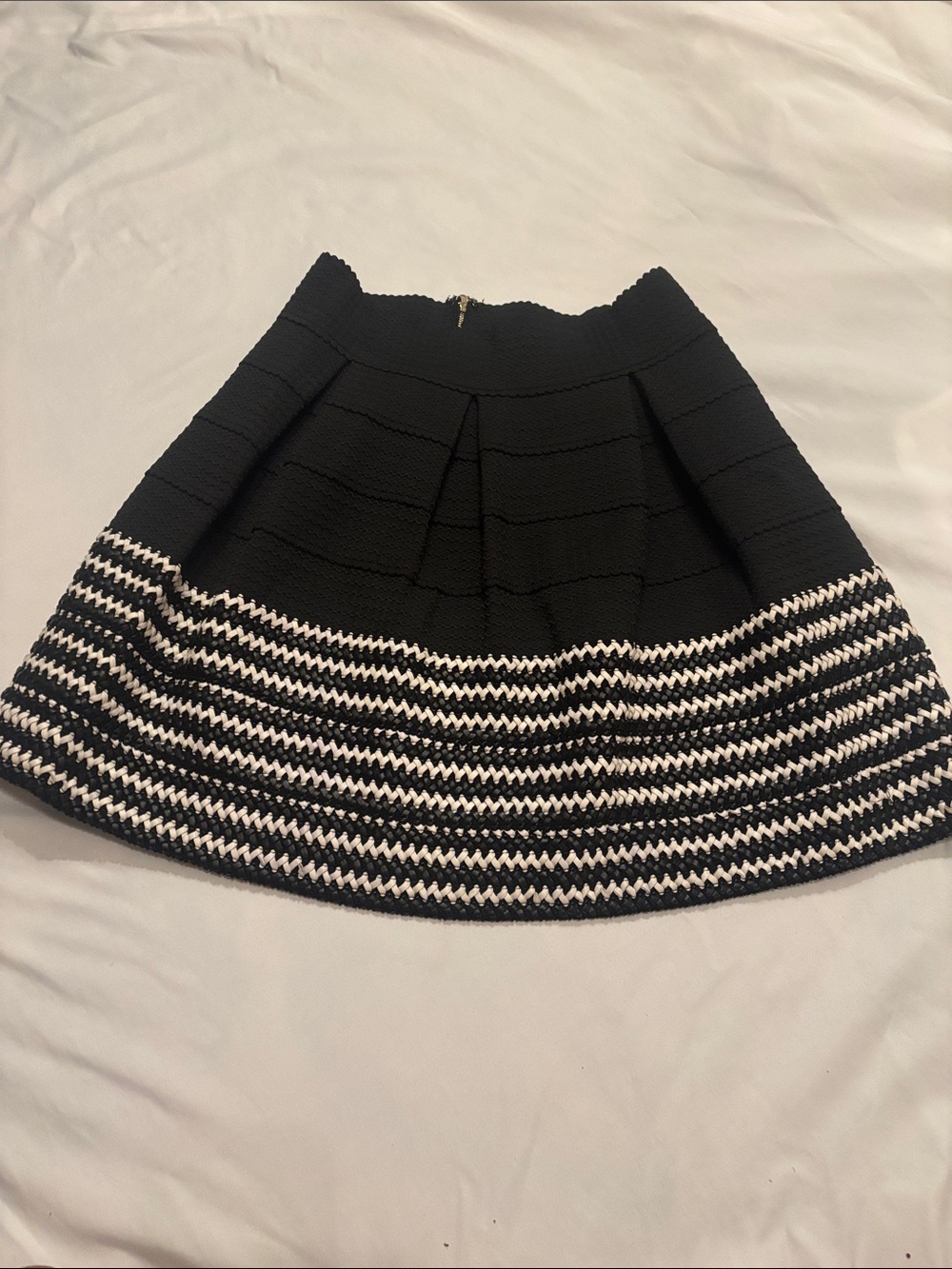 Black and White Striped Hem A-Line Skirt